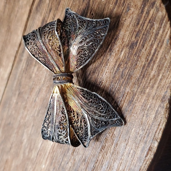 B823 sterling silver lace filigree antique ‎ brooch